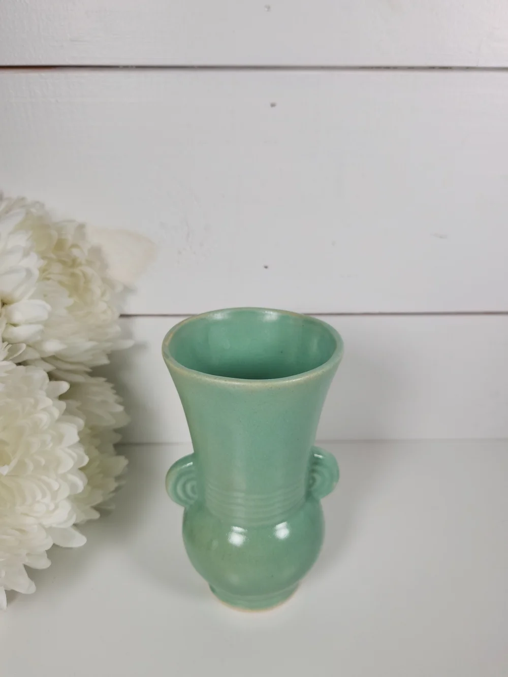 Vintage 1930s Brush-McCoy Pottery Blue Green Art Deco Vase , 6.25